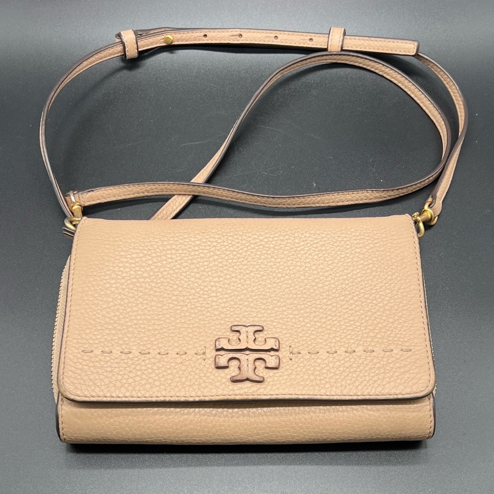 Tory Burch McGraw Crossbody Two-Way Wallet Bag Devon Sand Pink Blush